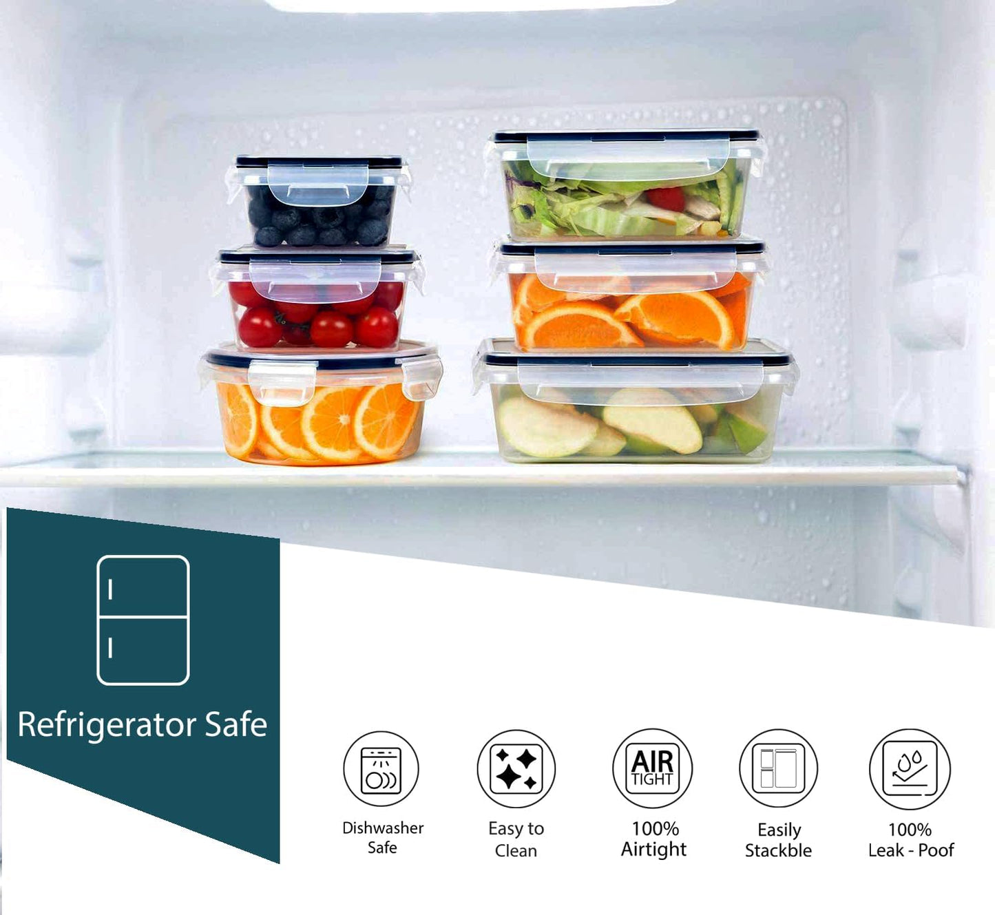 Caramont – Ensemble de Boîtes Alimentaire Frais – 100% Étanche,adaptés au micro-ondes,Congélateur,Lave-Vaisselle-Sans BPA,Étiquettes, Marqueur,6 boîtes de sauces inclus -Pack 16