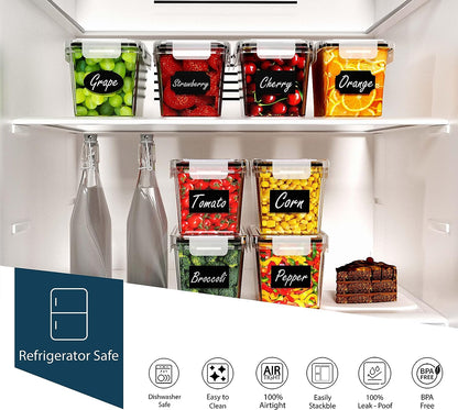 Caramont Lot de 24 Boite de Conservation Alimentaire Hermétique, Rangement et Organisation Cuisine et Garde-Mange, Boite Plastique Alimentaire Sans BPA – 72 Étiquettes,3 Marqueur et 8 Cuillères inclus