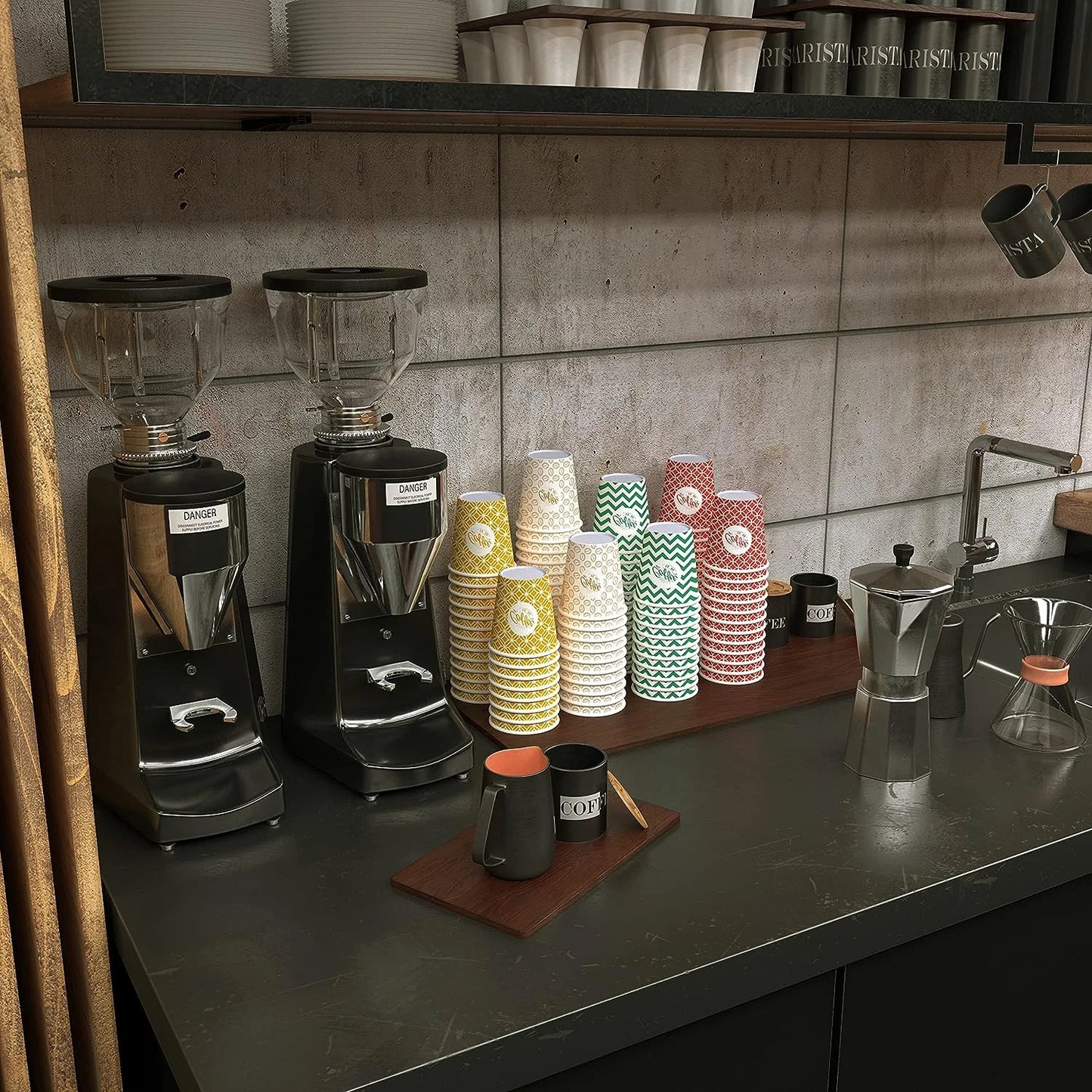 7 Oz, Multicolore Espresso Gobelets en Carton avec Agitateurs en Bois,Écologique ,Jetables,Résistant à la Chaleur,Carton de Qualité,Idéal pour Toutes Les Boissons Chaudes ;Café,Thé,Chocolat etc. -1000