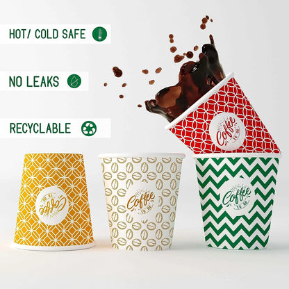 7 Oz, Multicolore Espresso Gobelets en Carton avec Agitateurs en Bois,Écologique ,Jetables,Résistant à la Chaleur,Carton de Qualité,Idéal pour Toutes Les Boissons Chaudes ;Café,Thé,Chocolat etc. -1000