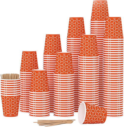 Caramont,7 Oz Gobelets en Carton avec Agitateurs en Bois,Écologique et Jetables,Résistant à la Chaleur,pour la Boisson Froide et Chaude en Carton de Qualité,Ideal pour Café,Thé,Anniversaire,etc. -400