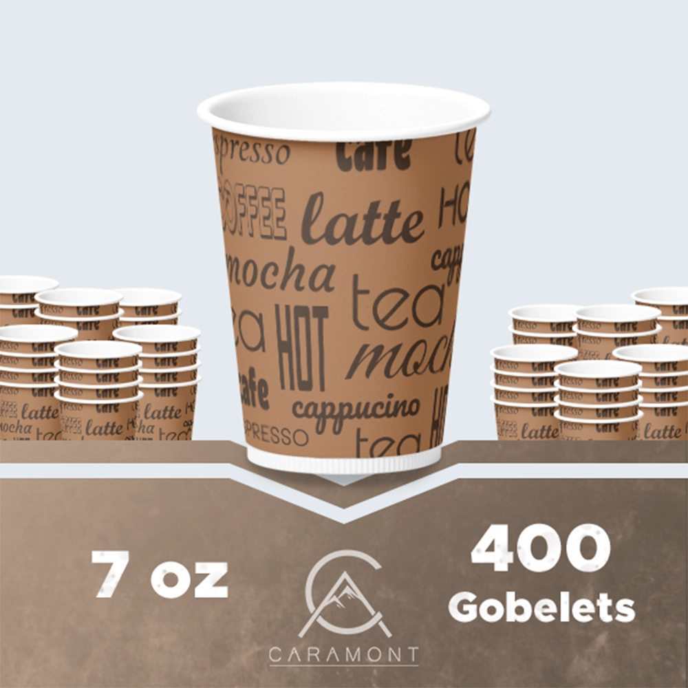 Caramont,7 Oz Gobelets en Carton avec Agitateurs en Bois,Écologique et Jetables,Résistant à la Chaleur,pour la Boisson Froide et Chaude en Carton de Qualité,Ideal pour Café,Thé,Anniversaire,etc. -400