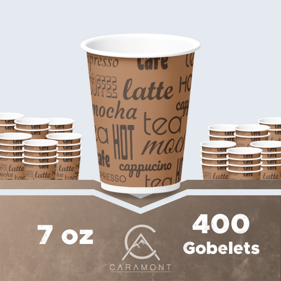 Caramont,7 Oz Gobelets en Carton avec Agitateurs en Bois,Écologique et Jetables,Résistant à la Chaleur,pour la Boisson Froide et Chaude en Carton de Qualité,Ideal pour Café,Thé,Anniversaire,etc. -400